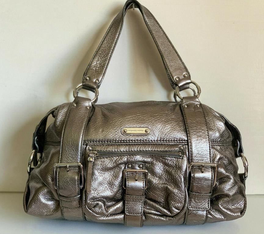 NEW MICHAEL KORS MK AUSTIN GUNMETAL METALLIC LEATHER SATCHEL BAG PURSE 398 SALE