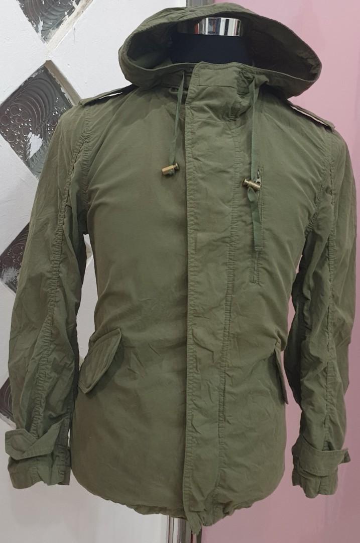 PARKA JACKET HOODIE HIJAU ARMY Men s Fashion Tops Sets