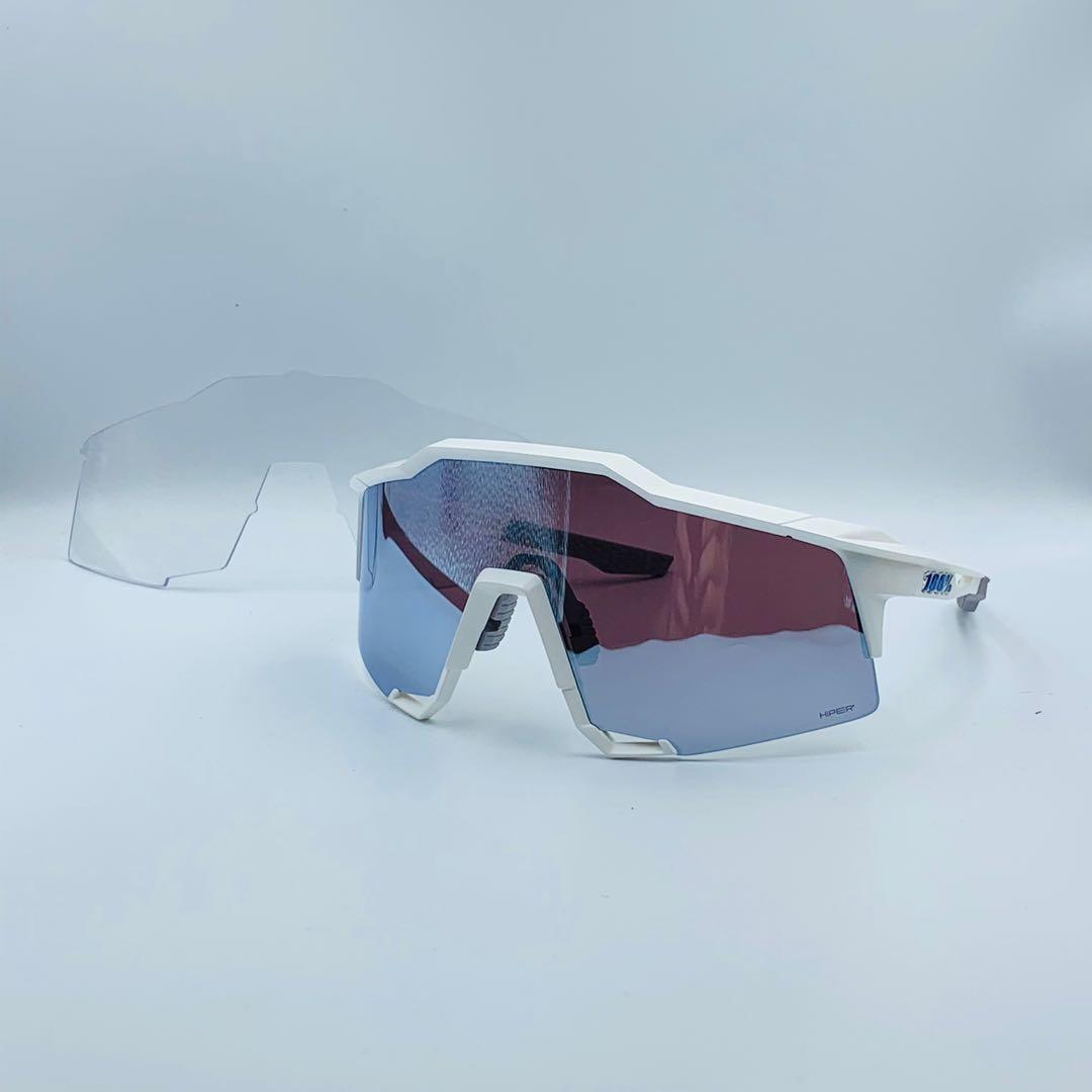 Ride 100% Speedcraft Matte White HiPER Blue Multilayer Mirror Lens
