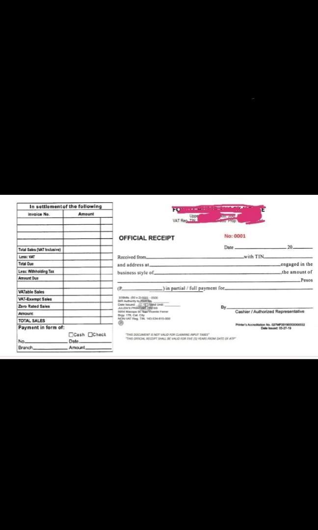 Sales invoice booklet BIR Accredited Printer, Everything Else, Others