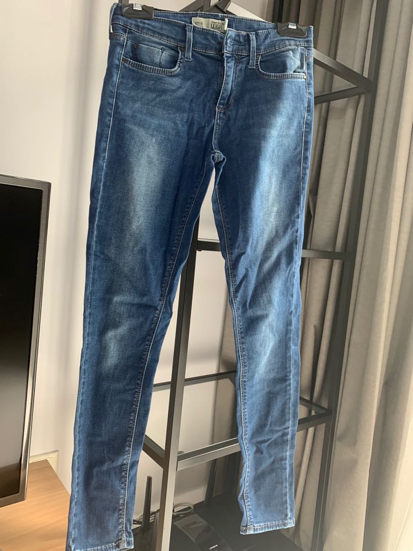 Topshop Leigh jeans in blue, Women's 