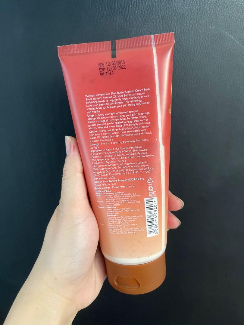 Watsons cream body scrub almond and shea butter scented 200g, Beauty & Personal Care, Bath