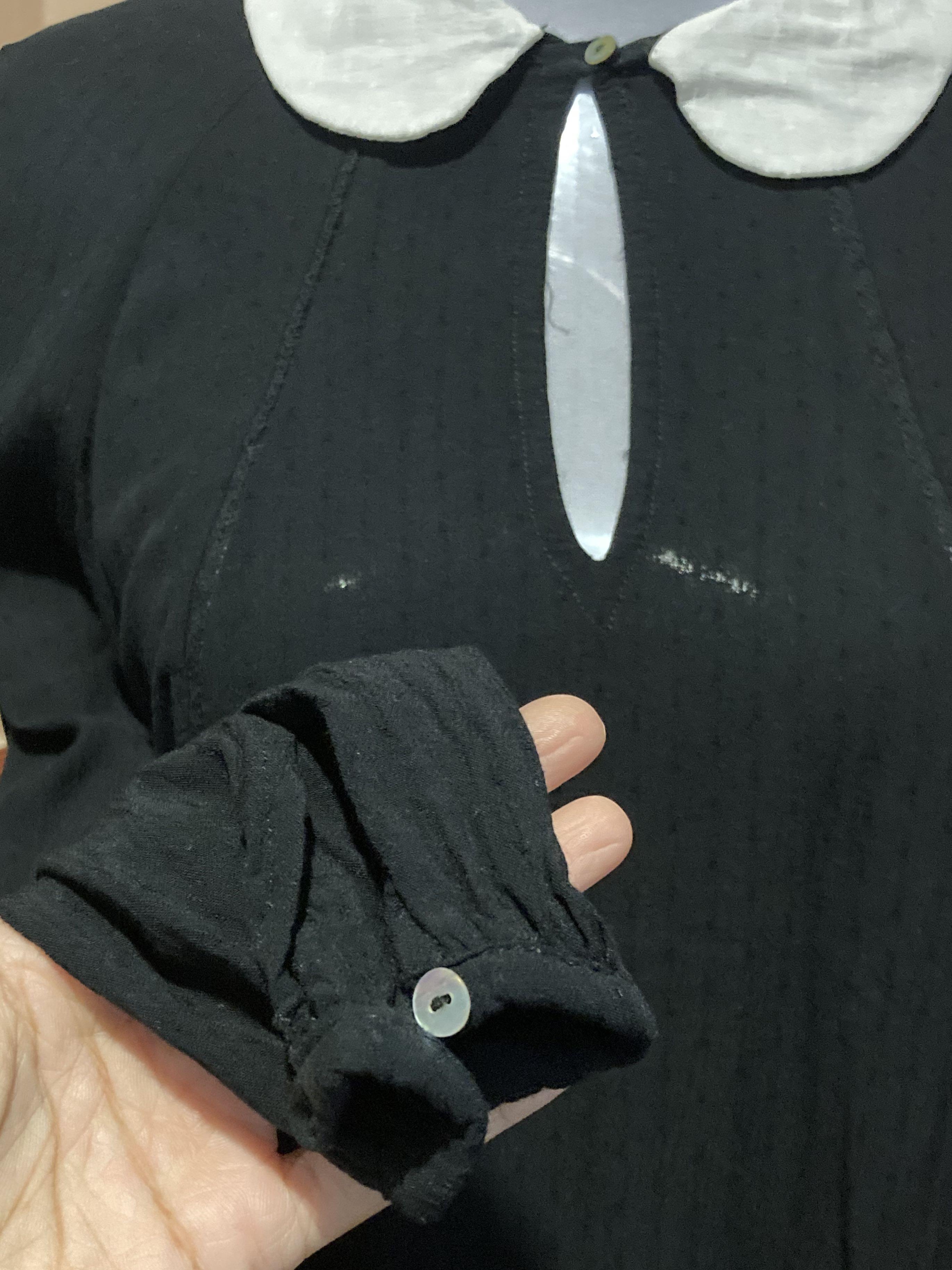 zara black blouse with white collar