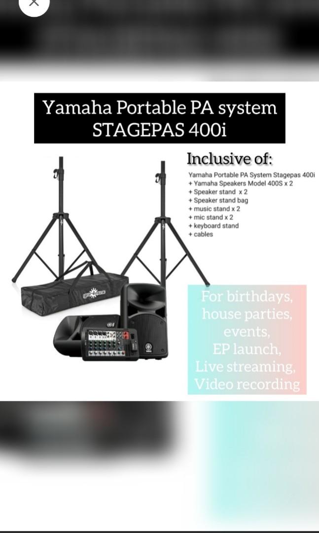 FOR RENT Yamaha Stagepas 400i Portable PA System + Tripod Speaker
