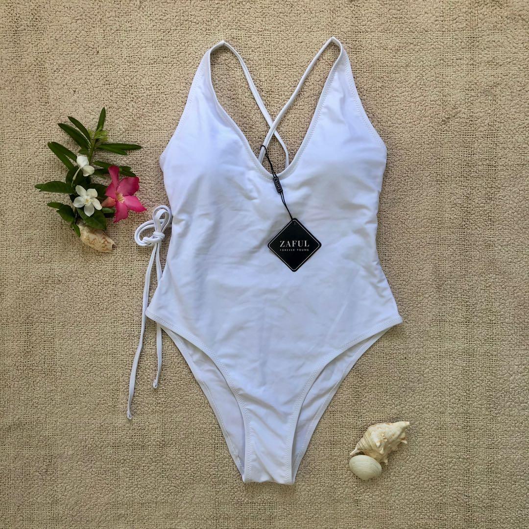 Zaful White One Piece Swimsuit Women s Fashion Swimwear Bikinis