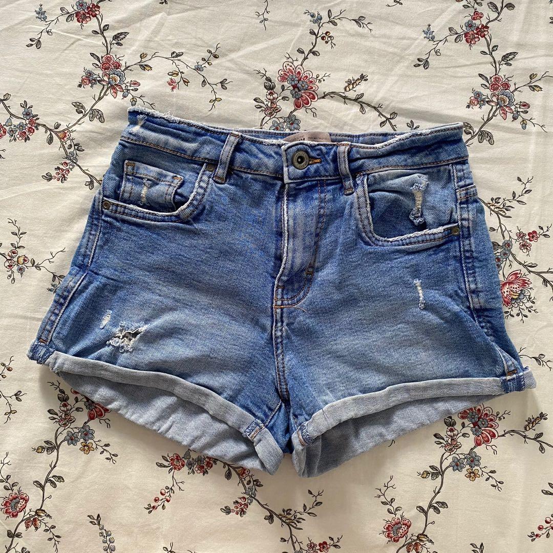 Cuffed Denim Shorts, Women's Fashion, Bottoms, Shorts on Carousell