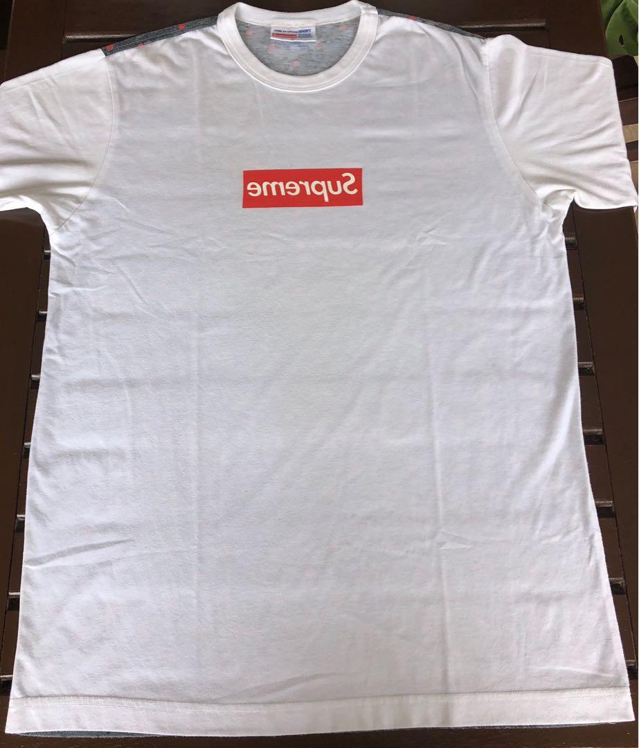 2013 Supreme CDG Red on White Box Logo Tee Men s Fashion Tops