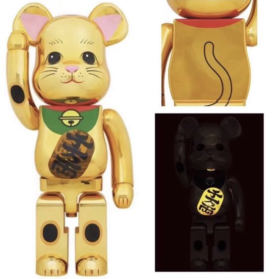 現貨BE@RBRICK 招き猫金メッキ発光1000％ 電鍍金發光招財貓 