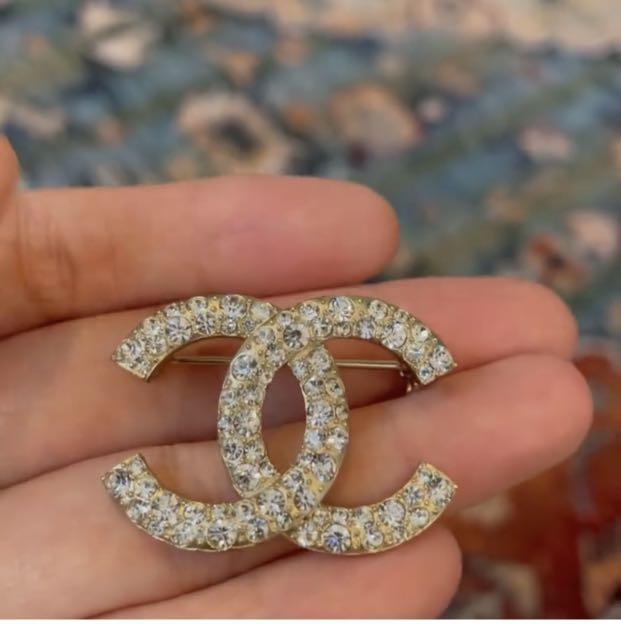 Rush Sale Original Chanel Brooch Logo Design in Swarovski Crystals Luxury Accessories on Carousell