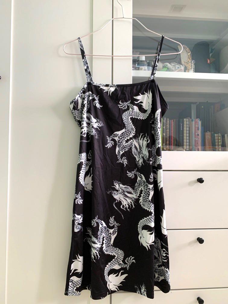 Black Oriental Dragon Satin Cami Dress Women s Fashion Tops Sleeveless on Carousell