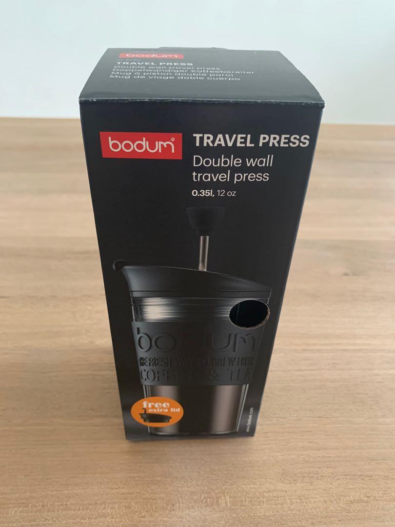 BODUM TRAVEL PRESS Coffee/Tea maker with extra lid 0.35l /12 oz Black 