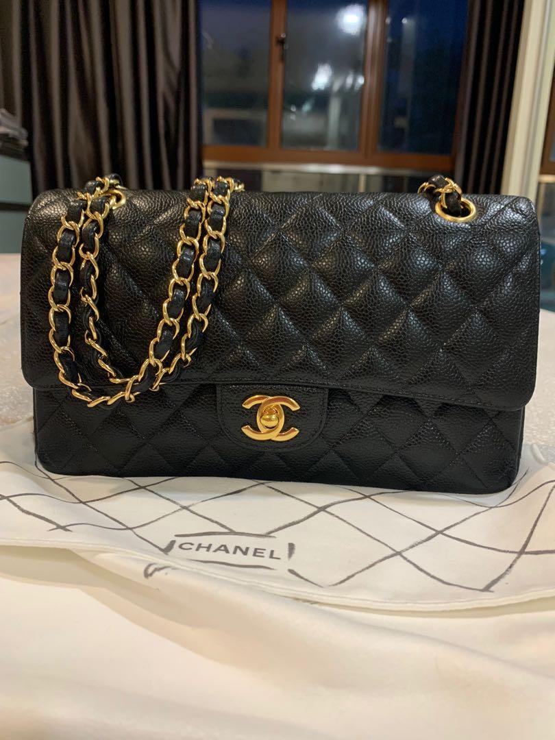 Chanel classic flap Medium Caviar full set and insert, Luxury