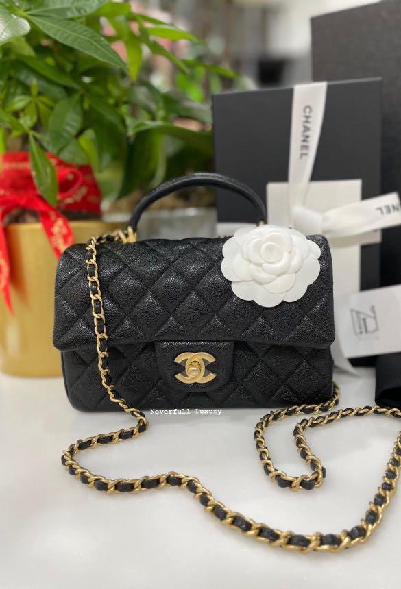 Chanel Mini Flap Bag Top Handle Black Caviar GHW, Luxury, Bags