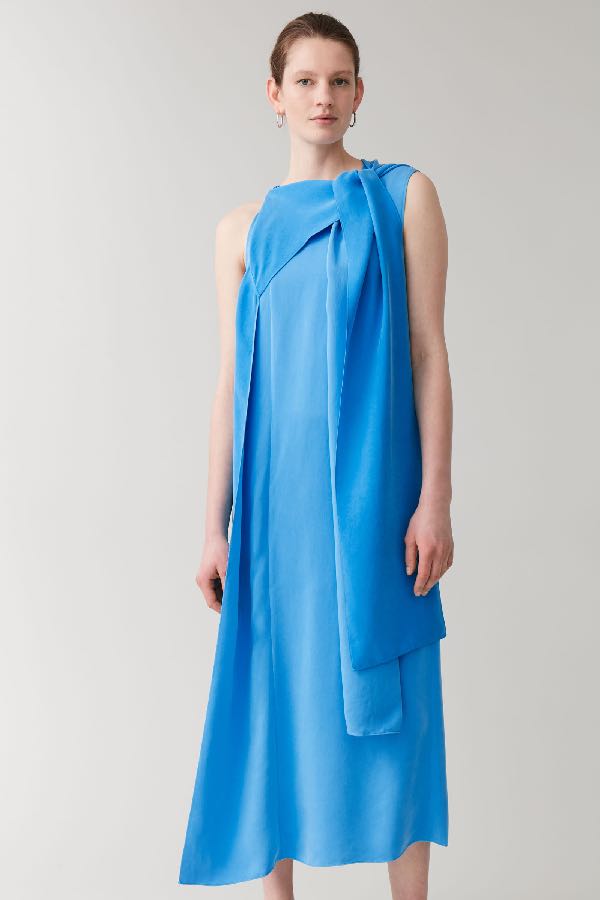 COS Draped Neck-tie Dress in blue, Women's Fashion, Dresses & Sets