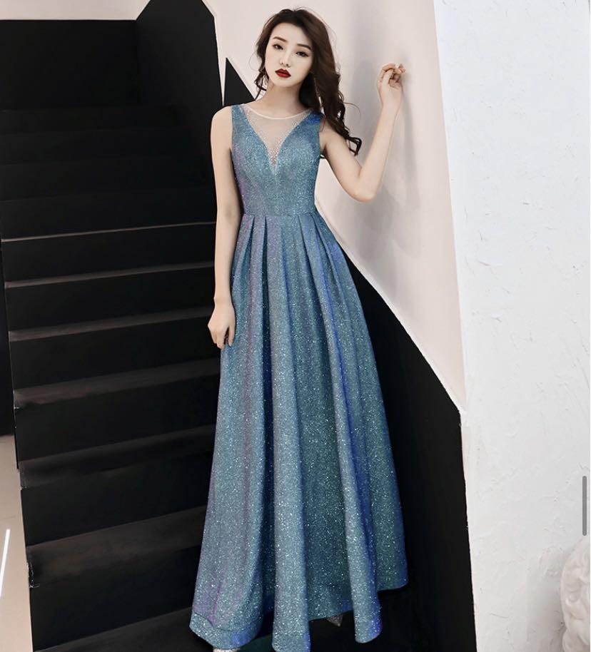 Elegant Shiny Blue Dress Banquet Dress ROM Dress Women s