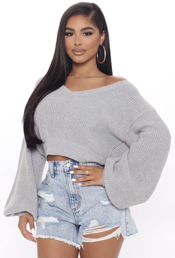 Fashionnova Crop Sweater Heather Grey