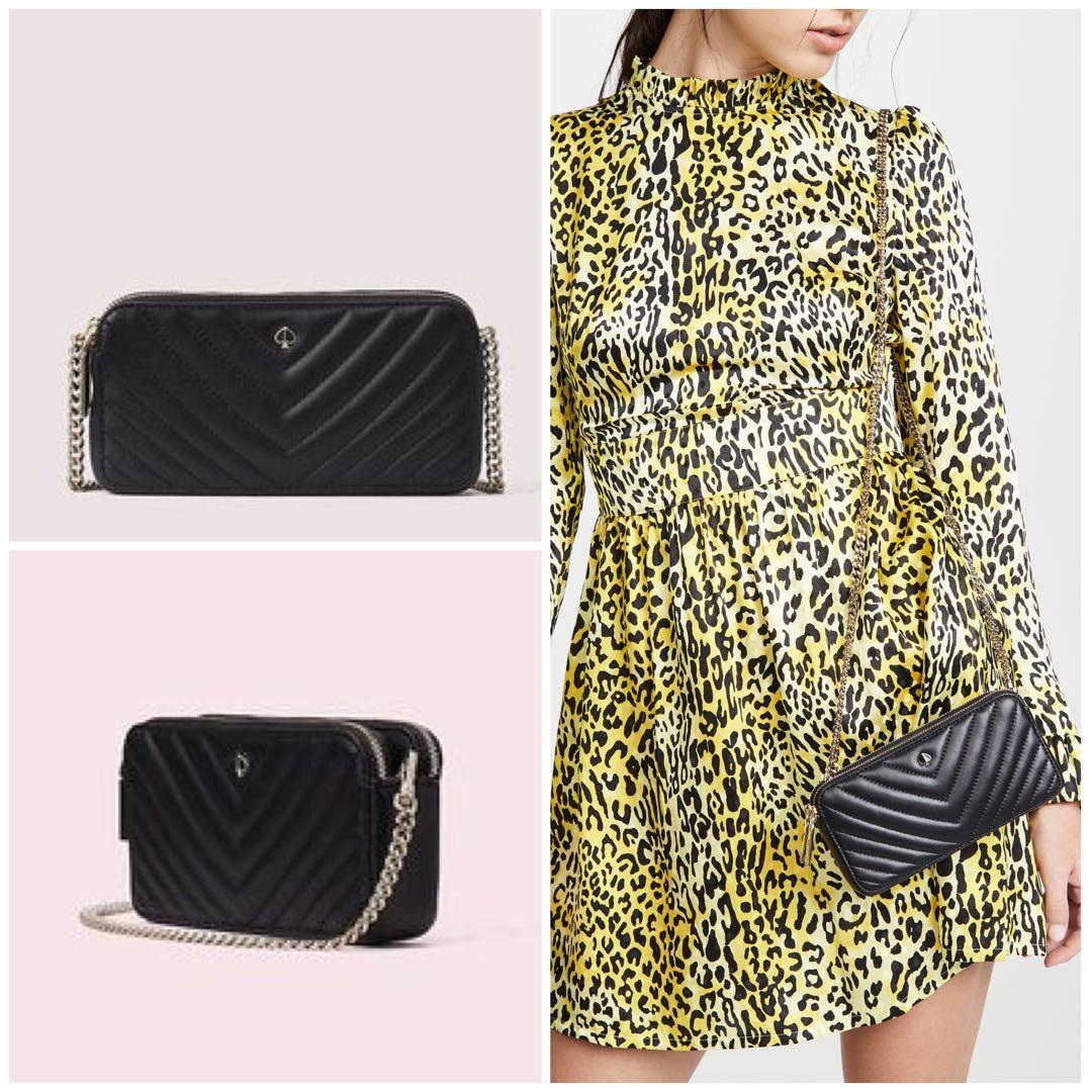 LAST PIECE INSTOCK Kate Spade Amelia Double Zip Mini Crossbody Slingbag  Detachable Clutch Wallet Pouch Black Quilted Chevron, Women's Fashion, Bags  & Wallets, Purses & Pouches on Carousell