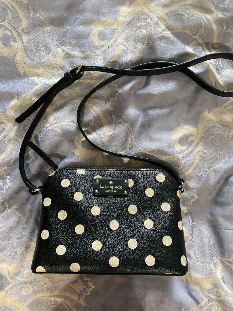 KATE SPADE Saturday black leather satchel purse gold polka dots crossbody |  eBay