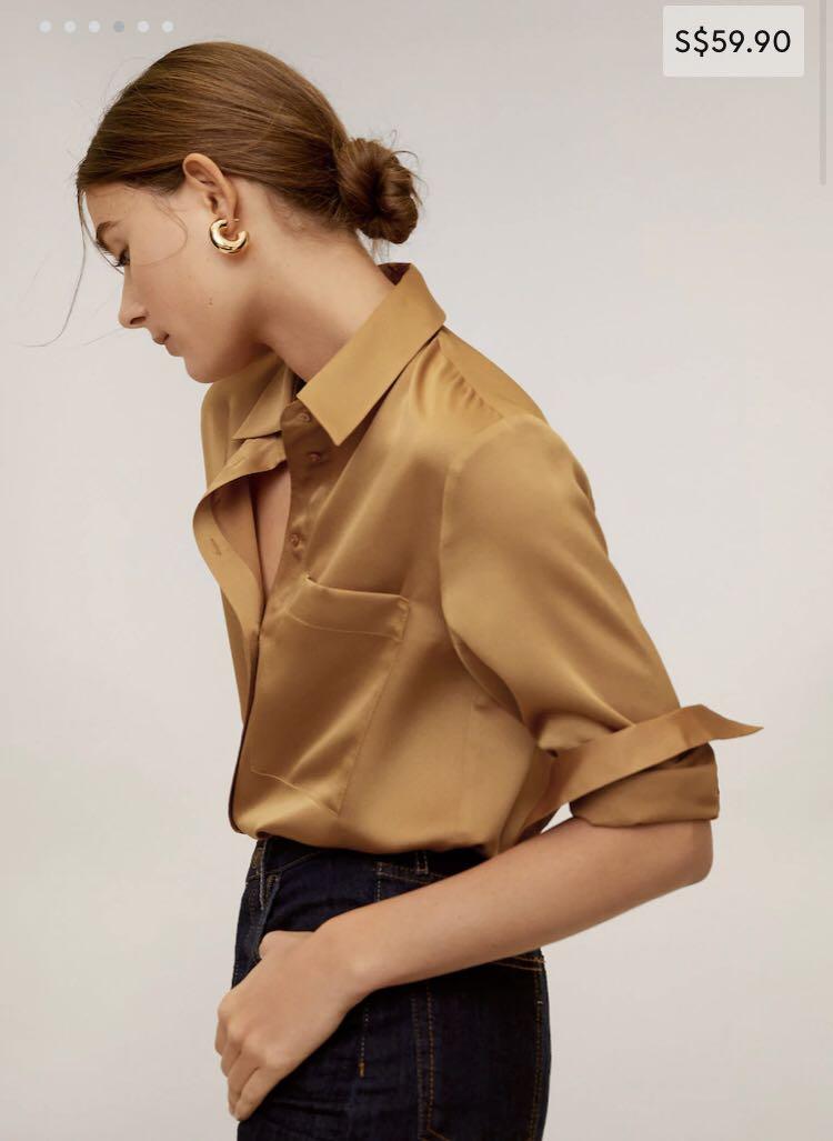 MANGO satin shirt XS, Women's Fashion, Tops, Blouses on Carousell