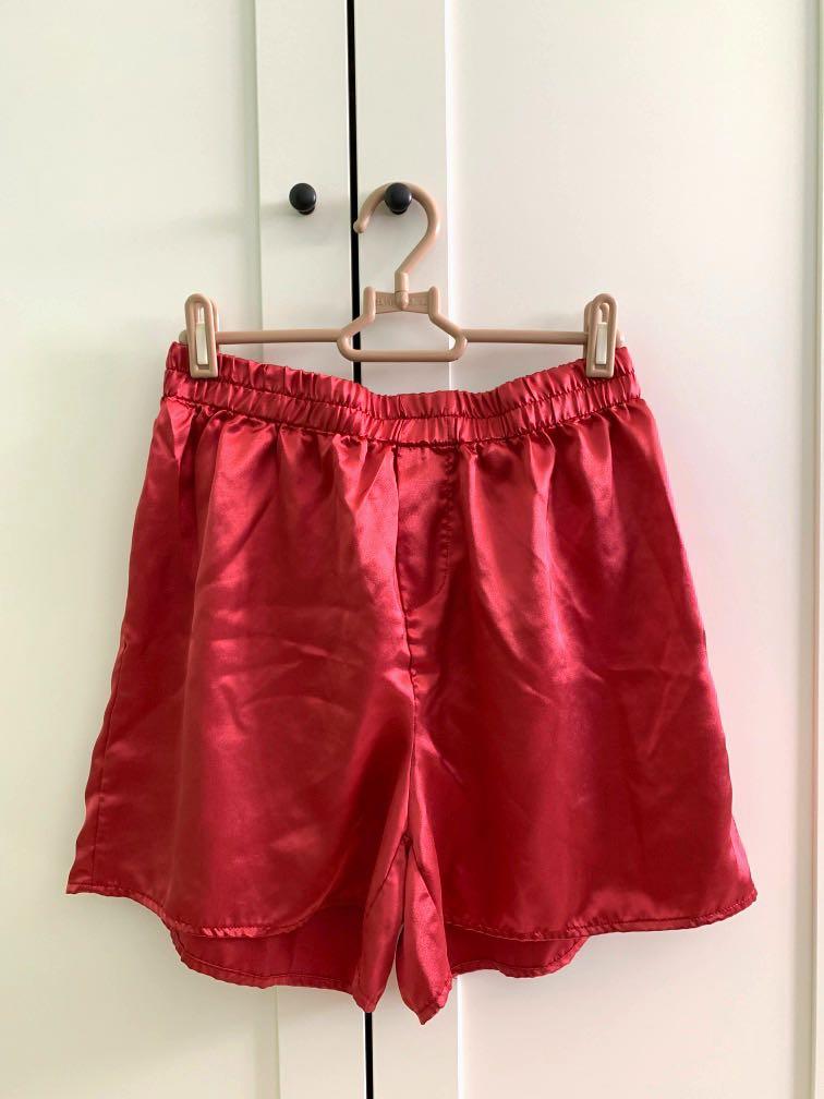 Red satin shorts clearance