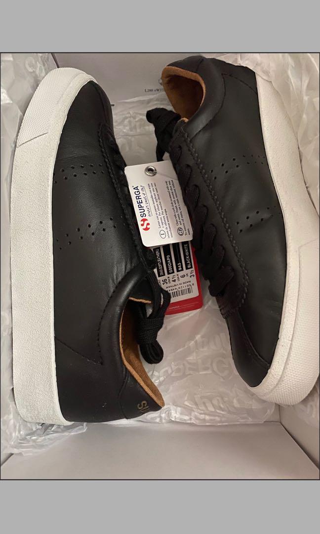 Superga 2843 Soft Leather Black White Sneakers Women s Fashion Footwear Sneakers on Carousell
