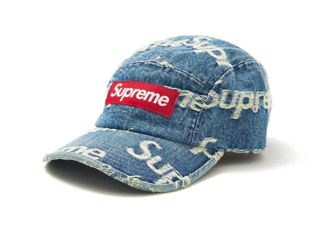 Supreme Frayed Logos Denim Camp Cap帽子