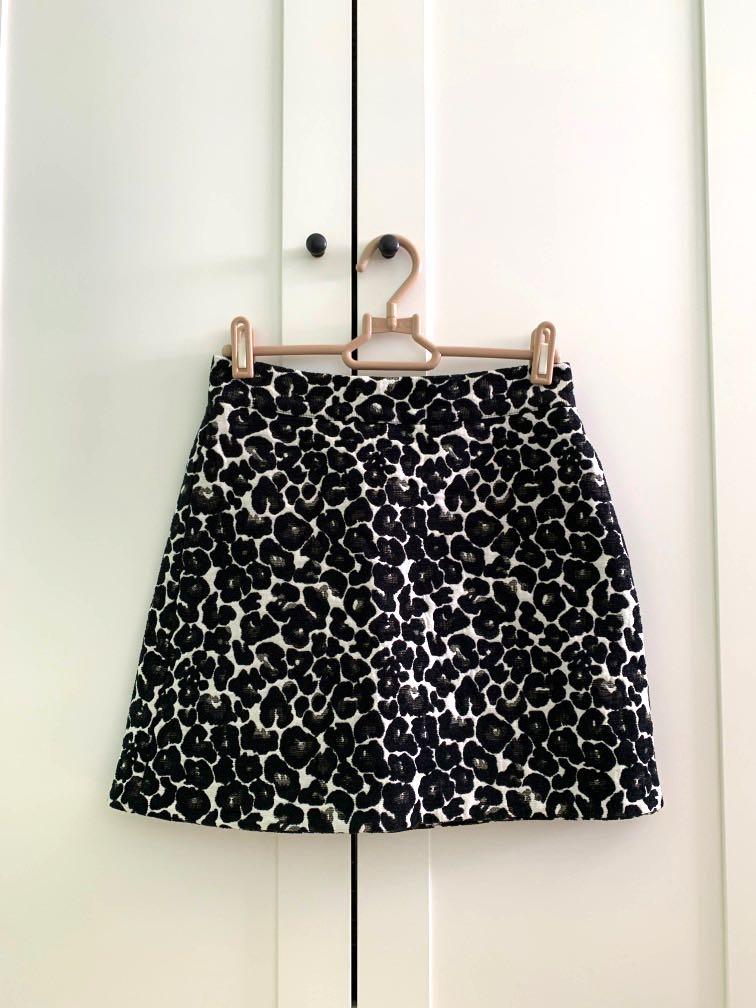 Topshop Black Leopard Print A Line Skirt