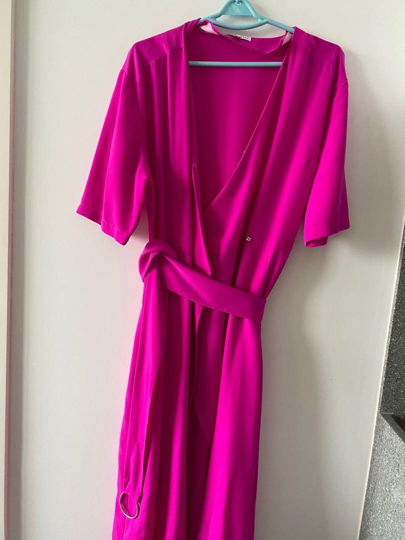 Warehouse uk size 14 16 XL pink wrap dress with belt Women s Fashion Dresses Sets Dresses on Carousell