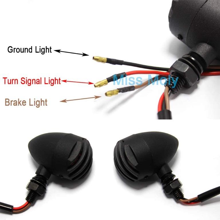 Amber 12V Motorcycle Indicator Light for Cruiser Bobber Chopper 1 Pair Black Motorcycle Bullet Turn Signal Tail Light 