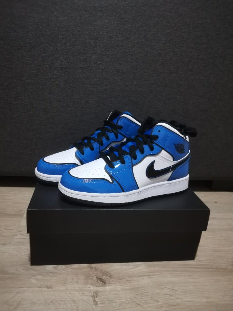 Air Jordan 1 Mid Signal Blue Gs Men S Fashion Footwear Sneakers On Carousell
