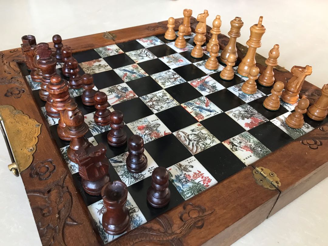 Antique Hand Carved Chinese Chess Set Full Vintage Chess Set 