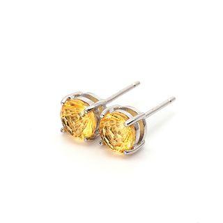 Citrine Concave Ear Stud Earrings - Rhodium 925 Sterling Silver - 6mm round | Concave Gemstone Earrings | November Studs