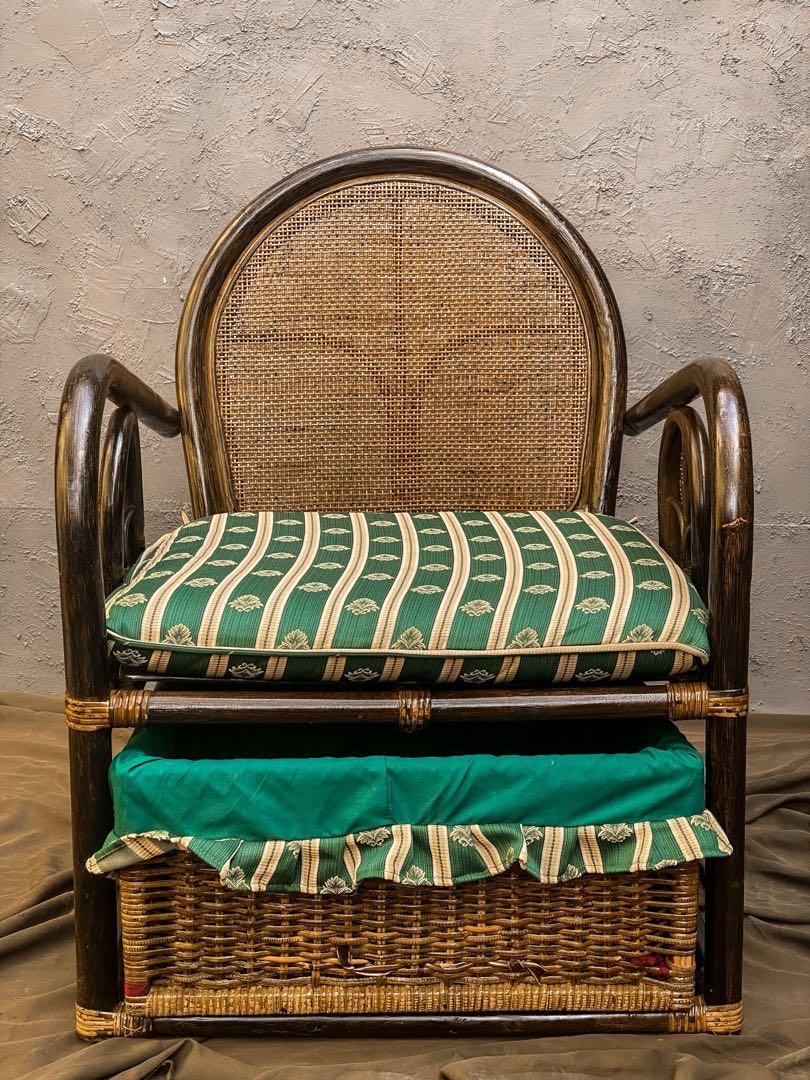Dark Rattan Wide Chair with Storage Underneath & Solihiya Accents, Furniture & Home Living