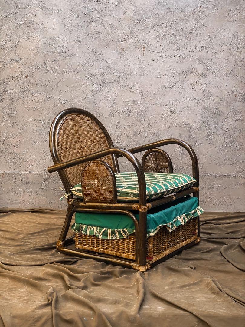 Dark Rattan Wide Chair with Storage Underneath & Solihiya Accents, Furniture & Home Living