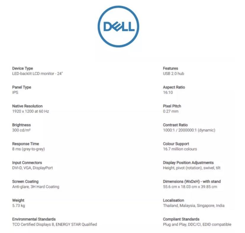 Dell U2412Mb Monitor 24”, Computers & Tech, Parts & Accessories ...
