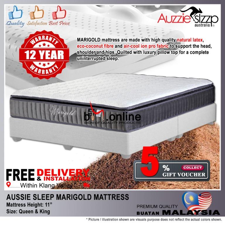 Free Delivery Aussie Sleep Marigold 11 Inch Natural Latex Coconut Fibre Mattress Size Queen And King Home Furniture Furniture On Carousell