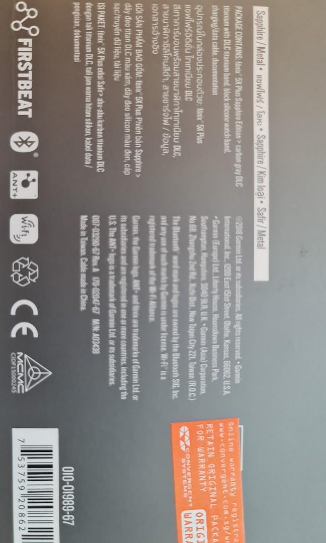 Garmin fenix 5x plus sapphire carbon hot sale gray dlc titanium with dlc titanium band