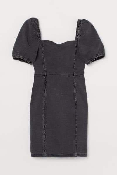 H\u0026M Puff Sleeved Denim Dress Black 