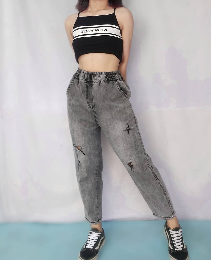 HW garterized denim pants Women s Fashion Bottoms Jeans on