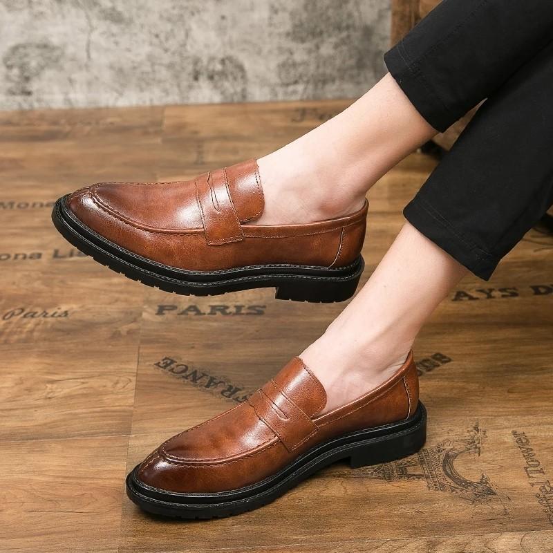 Mens black slip on formal shoes sales