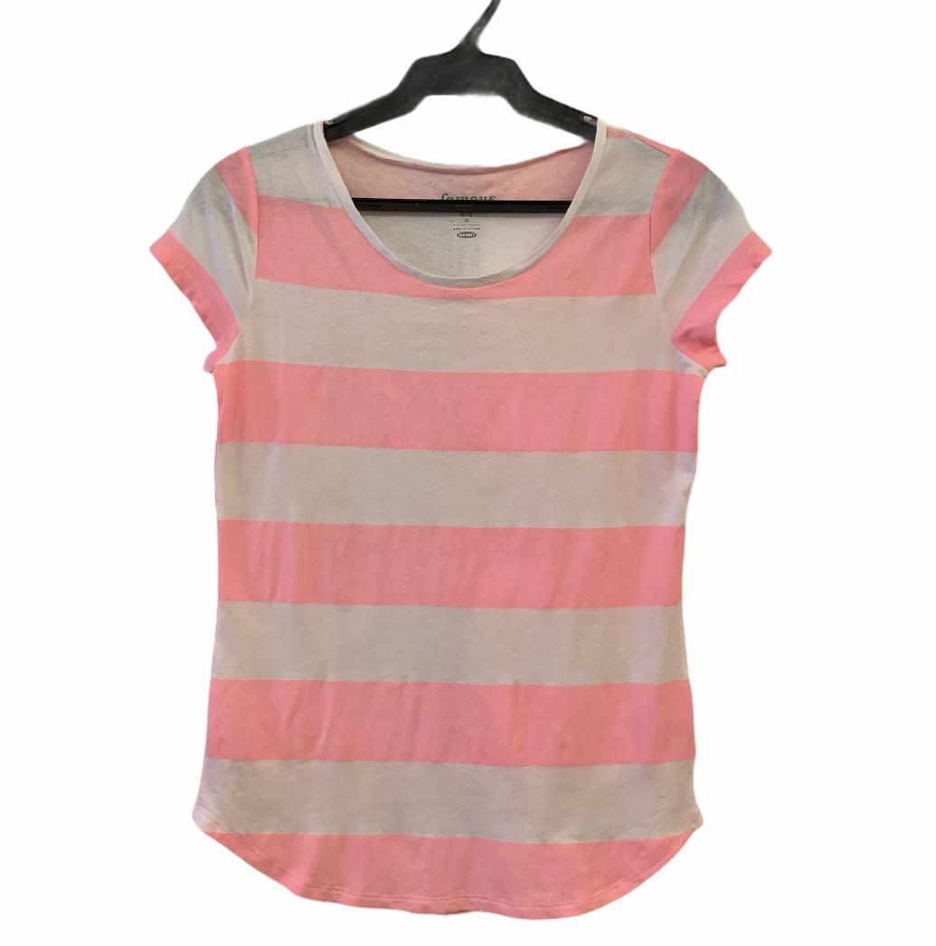 old navy pink and white striped shirt