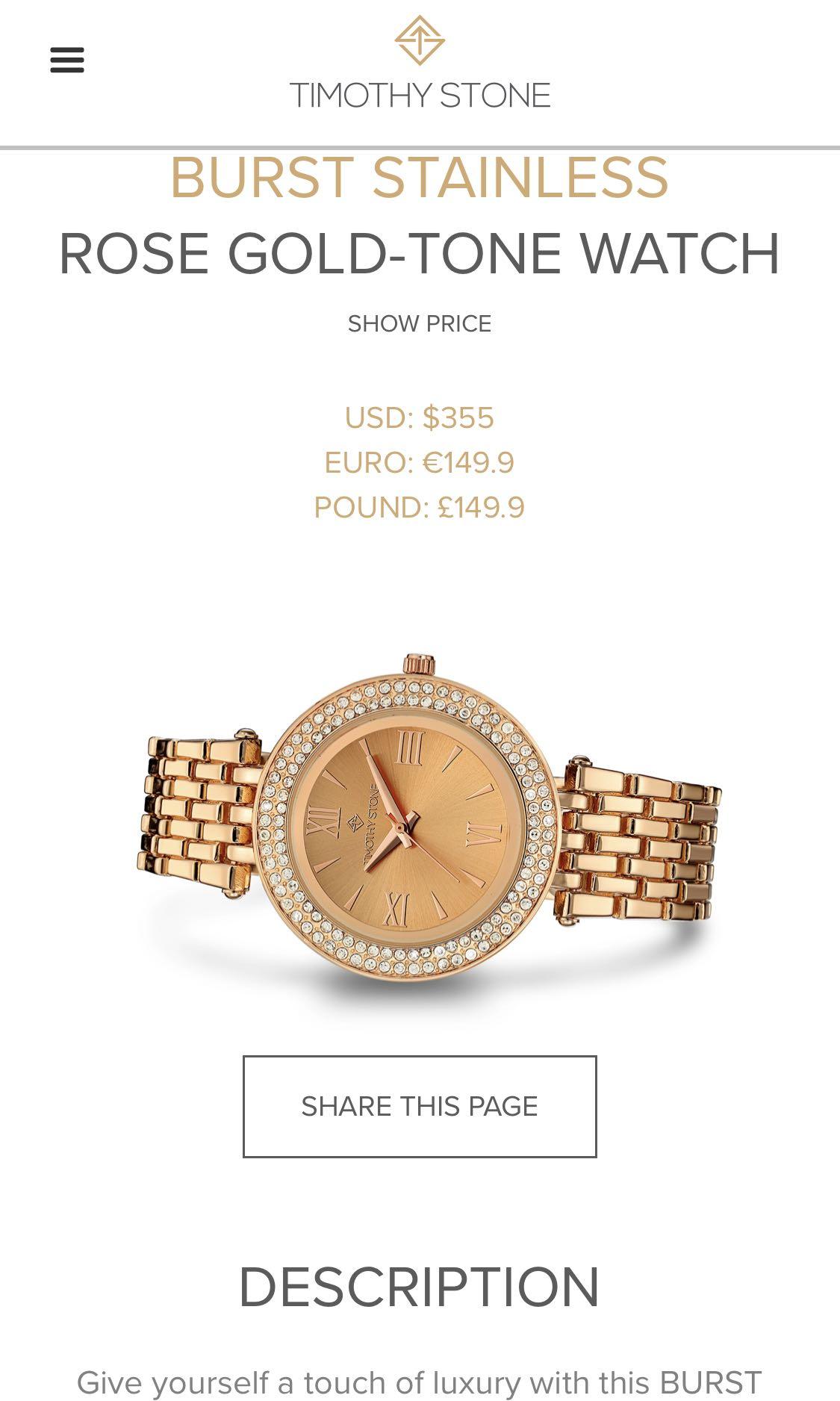 Timothy Stone Women s Burst Stainless Rose Gold Tone Watch