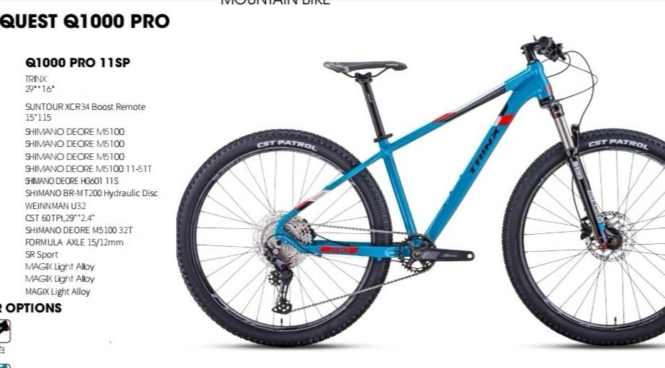 trinx Q1000 Pro 11SP. Frame M size wheel 29 boost spec hight than x9E