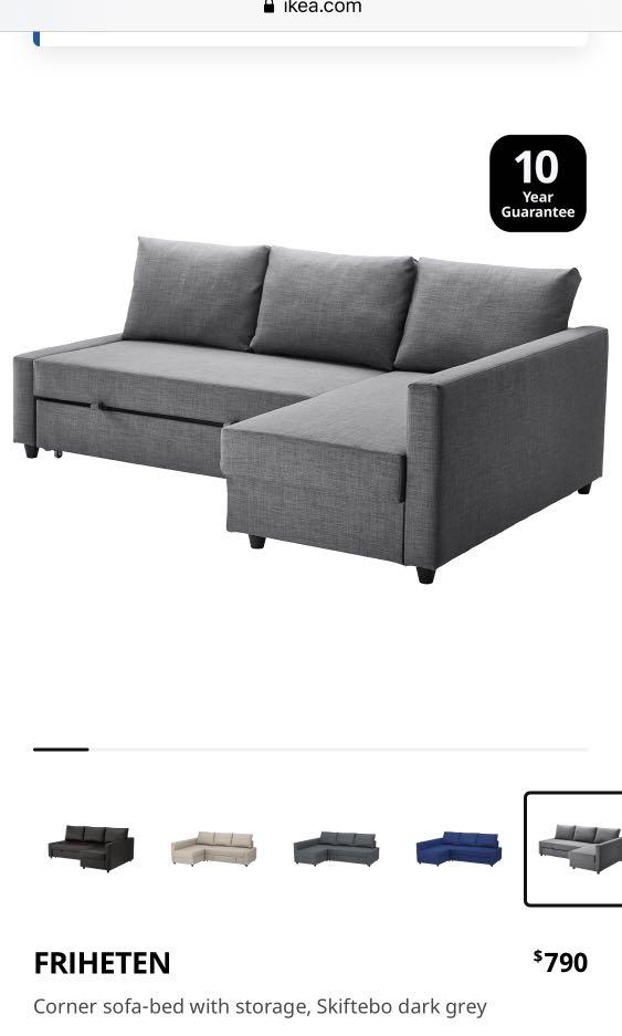 Used IKEA FRIHETEN grey soft bed with storage, 10, Furniture & Home
