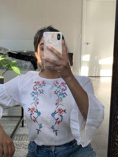 White Floral Flowy Blouse