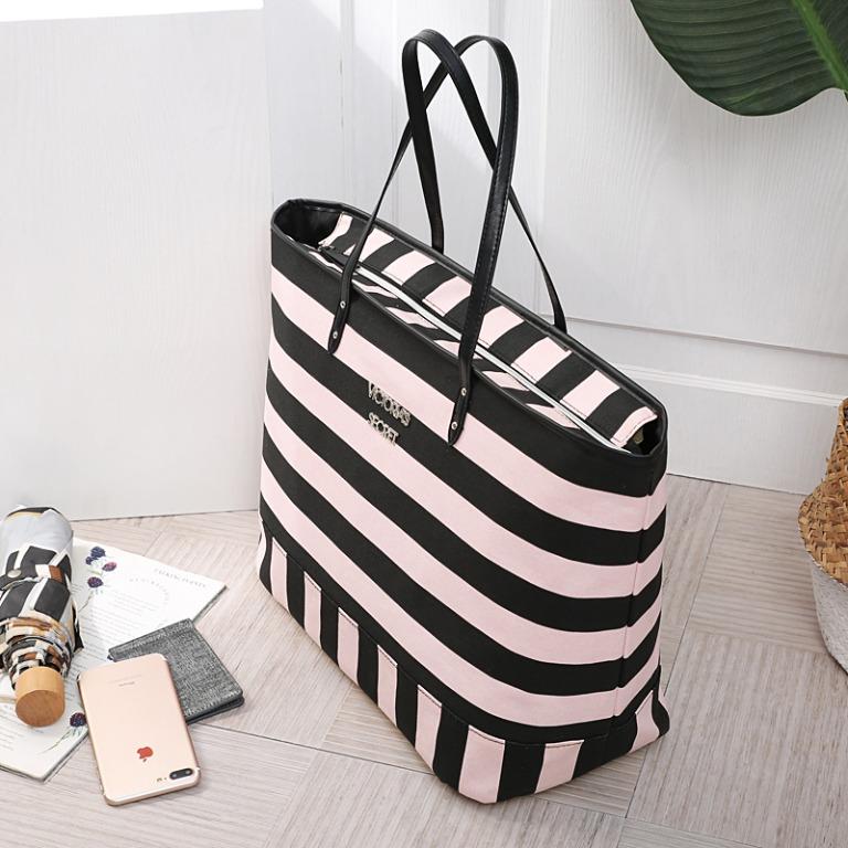 CLEARANCE SALE VS Victoria s Instock Secret Pink Black Stripe Canvas Tote Bag ASC3320 1 Women s Fashion Bags Wallets Tote Bags on Carousell