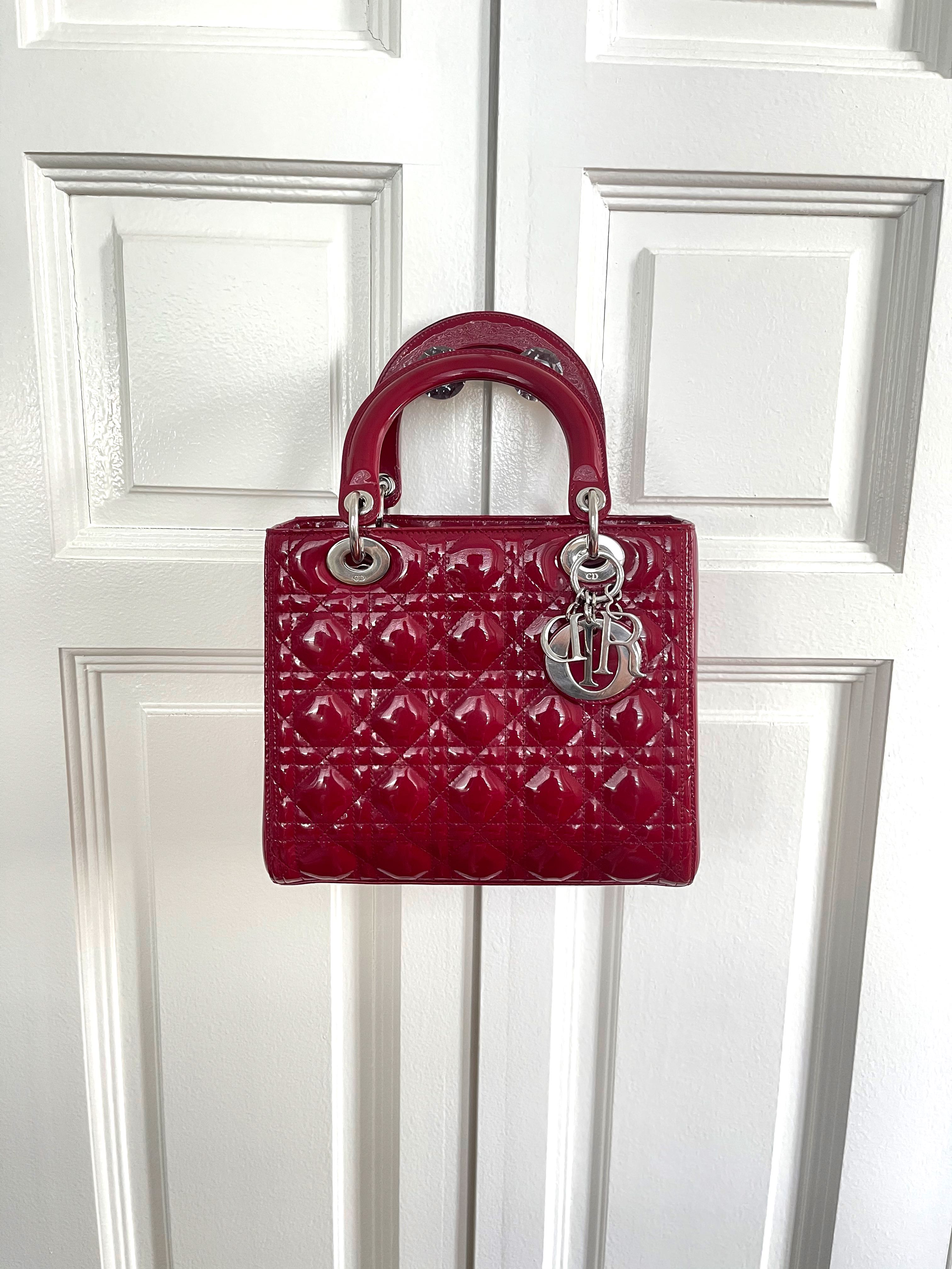 Large Lady Dior Bag Cherry Red Patent Cannage Calfskin  DIOR US