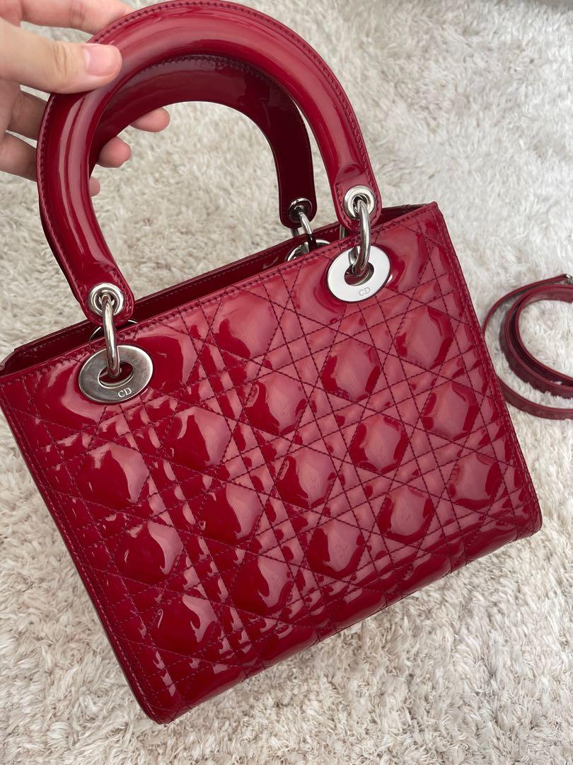 Medium Lady Dior Bag Cherry Red Patent Cannage Calfskin | DIOR