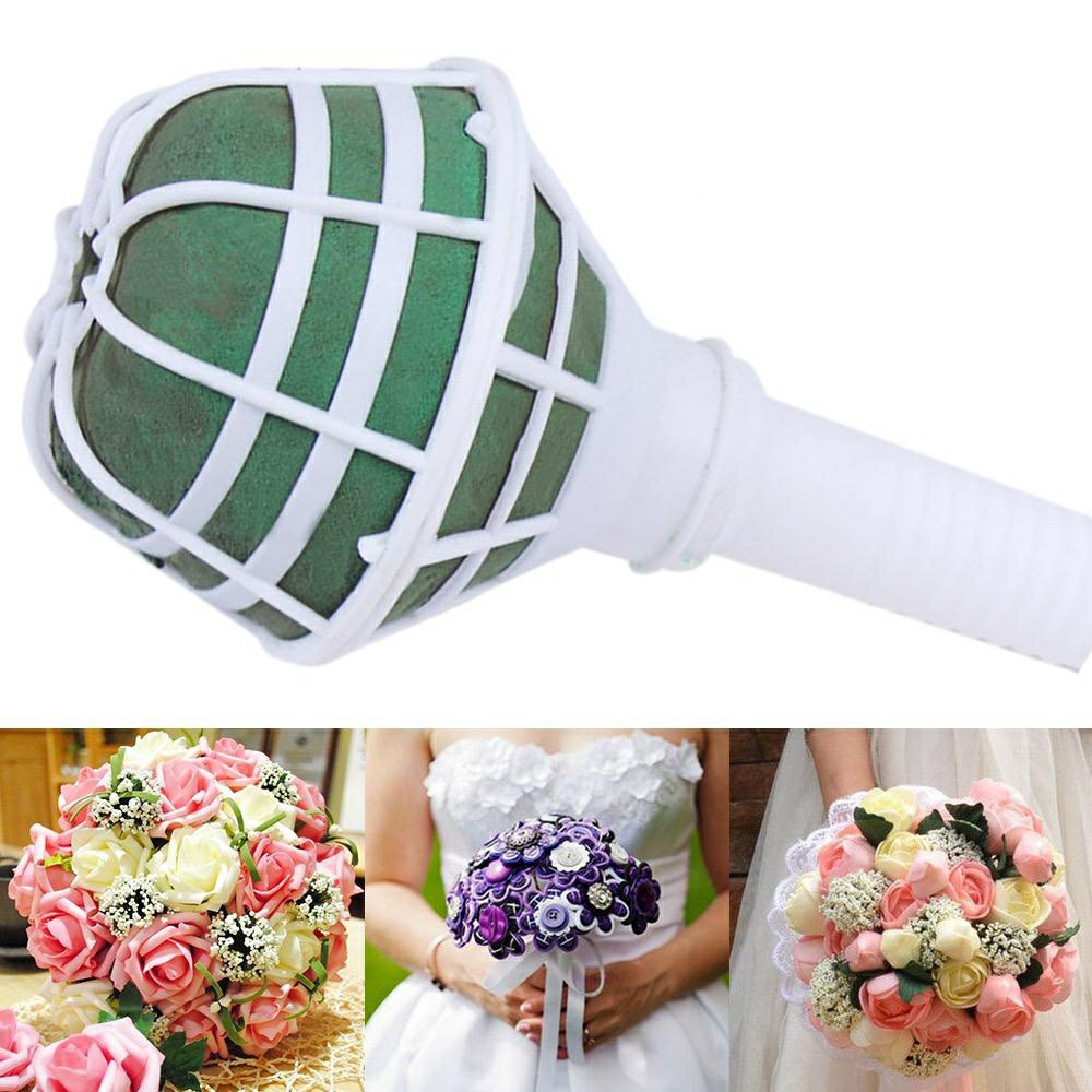 Foam Bouquet Handle Bridal Wedding Flower Holder Decoration With Lace Trim EaWD 
