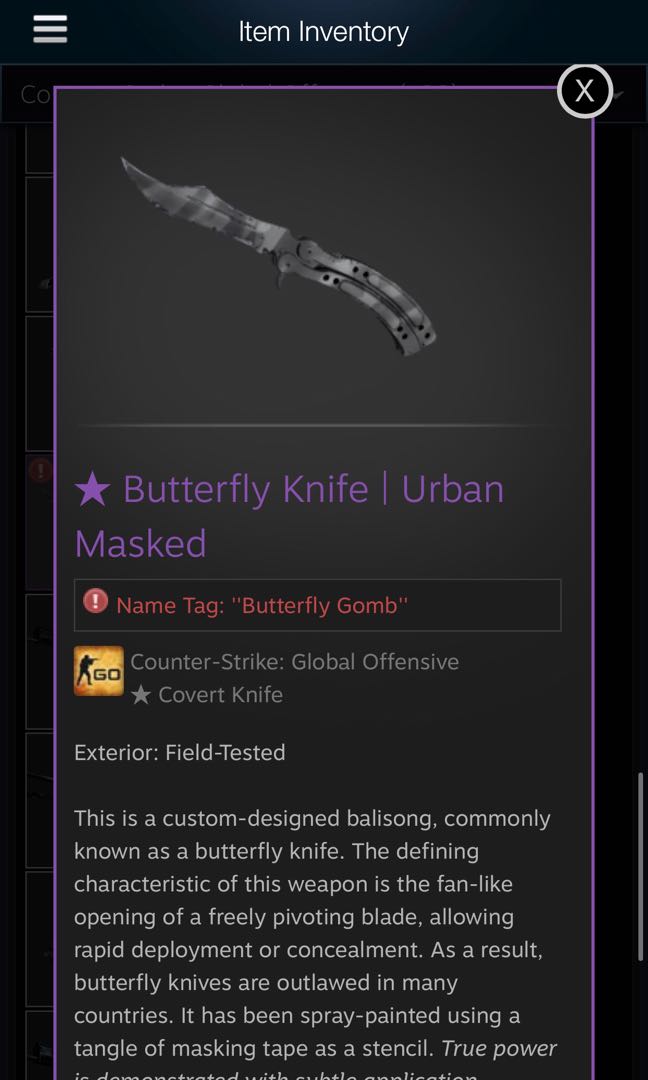 Butterfly Knife Urban Masked FT, Video Gaming, Gaming Accessories, Game